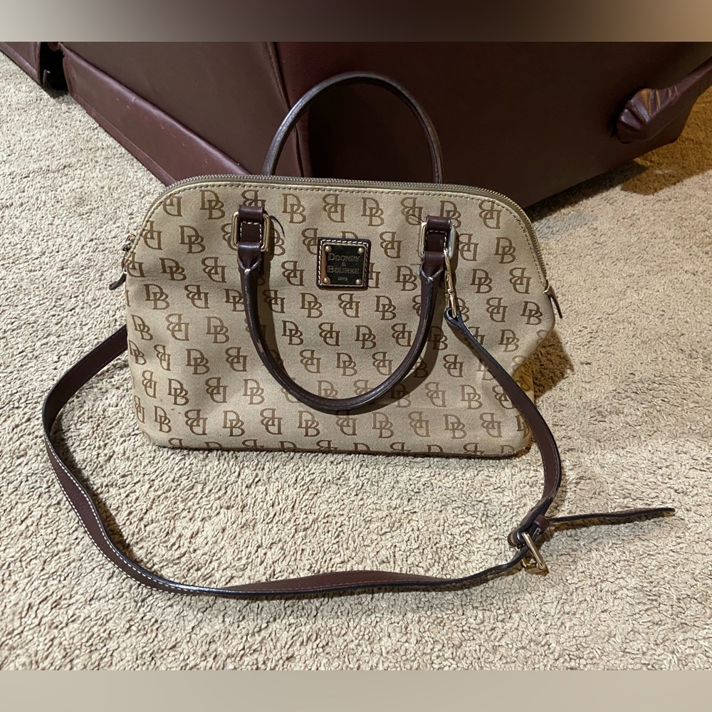 Dooney & Bourke DB Signature Monogram Canvas Leather Top Handle Shoulder Handbag